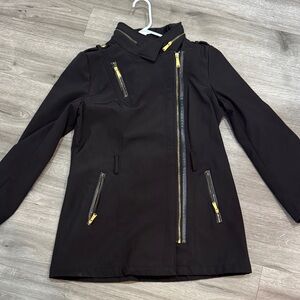 Michael Kors Black Trench Coat with Gold Zippers